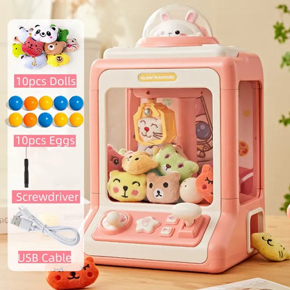 Mini Cartoon Coin-Operated Claw Crane Machine: Fun Toy for Kids with Lights and Music!