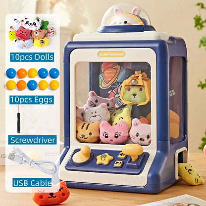 Mini Cartoon Coin-Operated Claw Crane Machine: Fun Toy for Kids with Lights and Music!