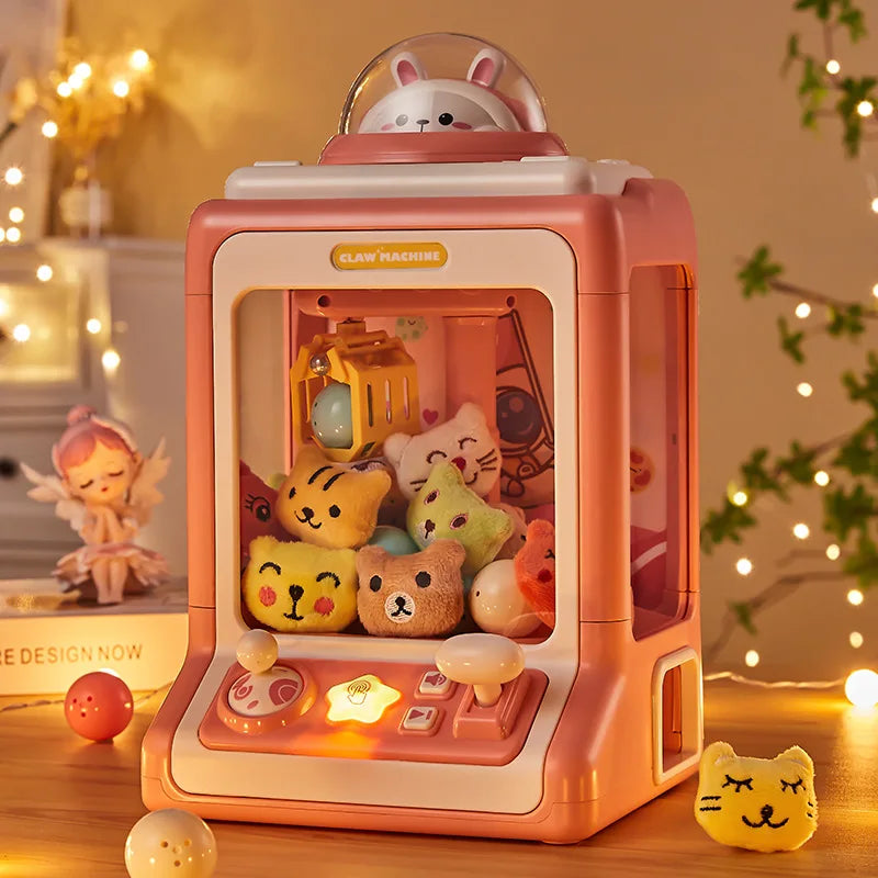 Mini Cartoon Coin-Operated Claw Crane Machine: Fun Toy for Kids with Lights and Music!