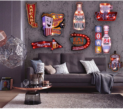 Vintage Route 66 LED Neon Signs: Cold Cola, Hot Coffee, Ice Cold Beer - Intelli Monde