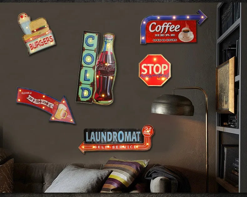 Vintage Route 66 LED Neon Signs: Cold Cola, Hot Coffee, Ice Cold Beer - Intelli Monde