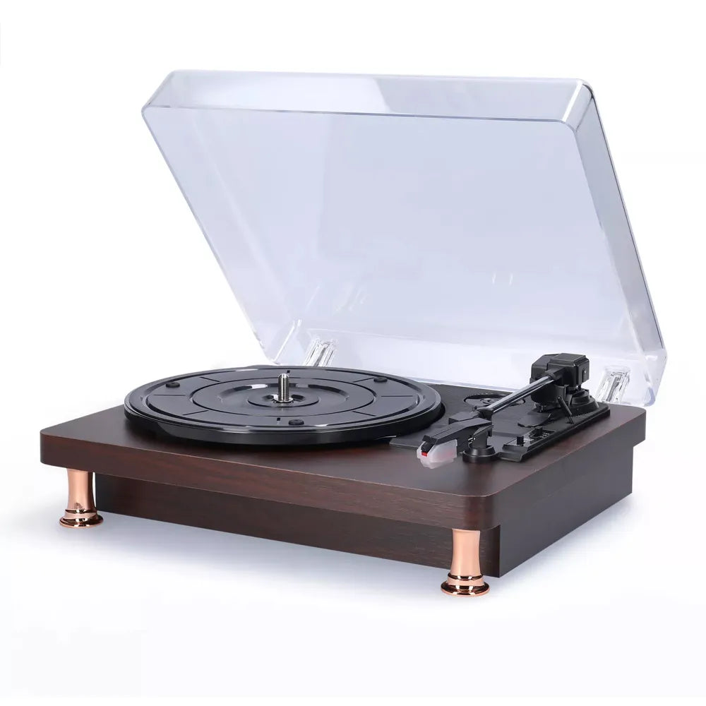 Classic Nostalgic Style Vinyl Record Player with Dustproof Cover and 33/45/78RPM Turntables