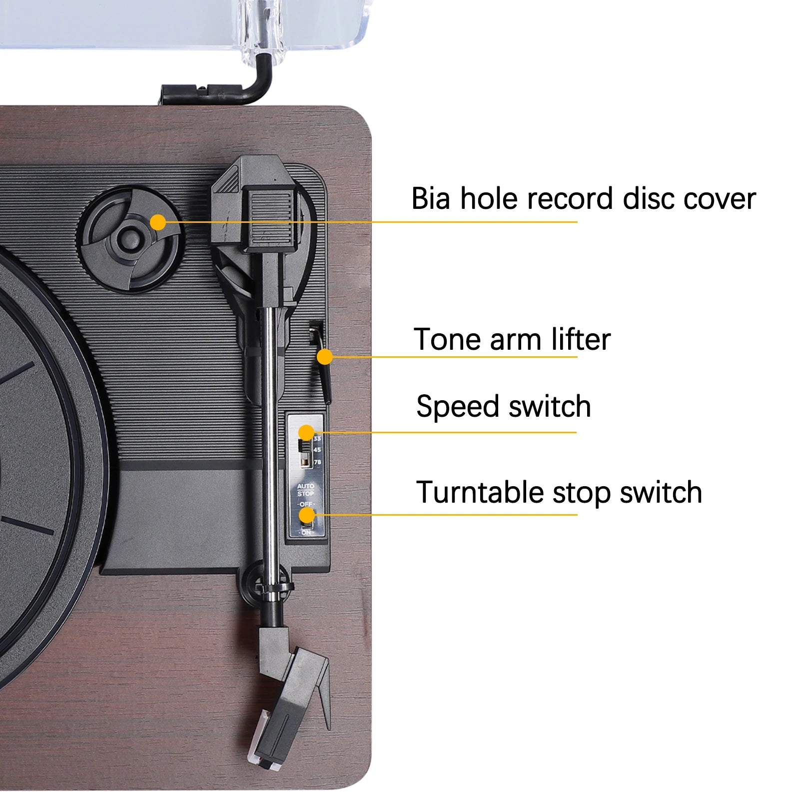 Classic Nostalgic Style Vinyl Record Player with Dustproof Cover and 33/45/78RPM Turntables