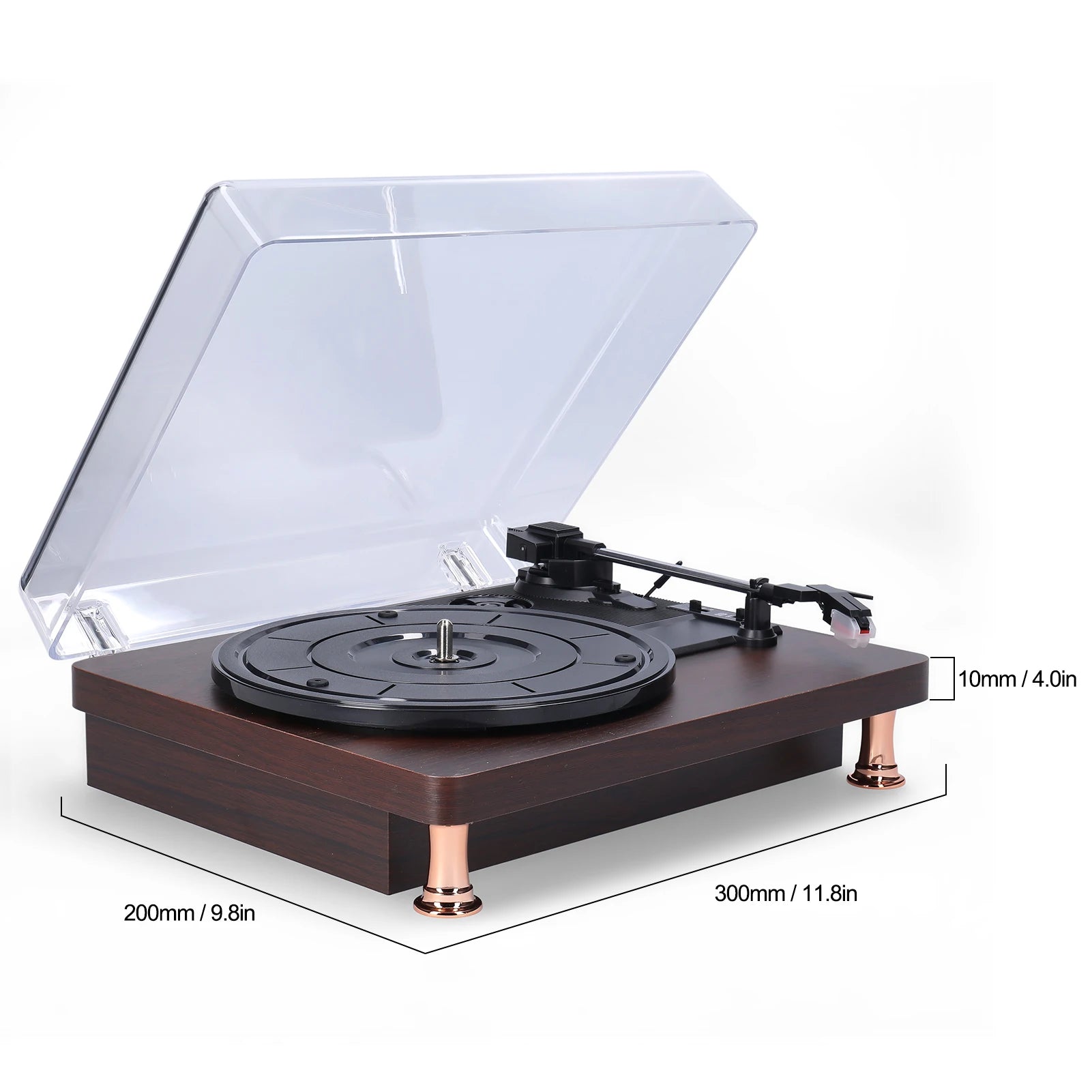 Classic Nostalgic Style Vinyl Record Player with Dustproof Cover and 33/45/78RPM Turntables