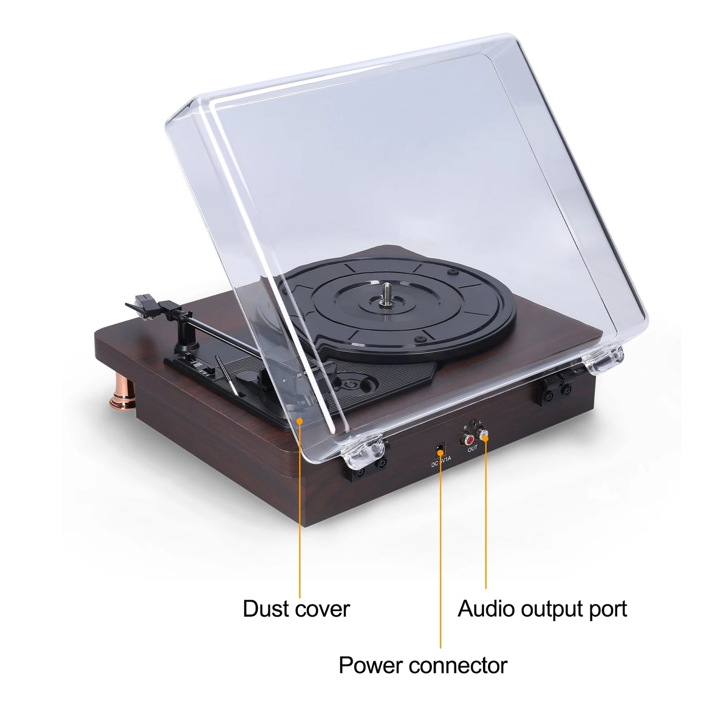 Classic Nostalgic Style Vinyl Record Player with Dustproof Cover and 33/45/78RPM Turntables