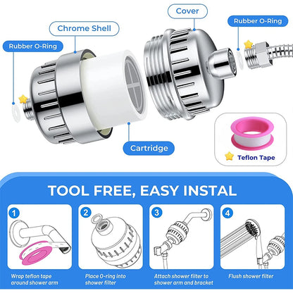 AquaPure Lux 20-Stage High Output Shower Head Filter - Ultimate Water Softener for Chlorine, Fluoride, and Heavy Metal Removal