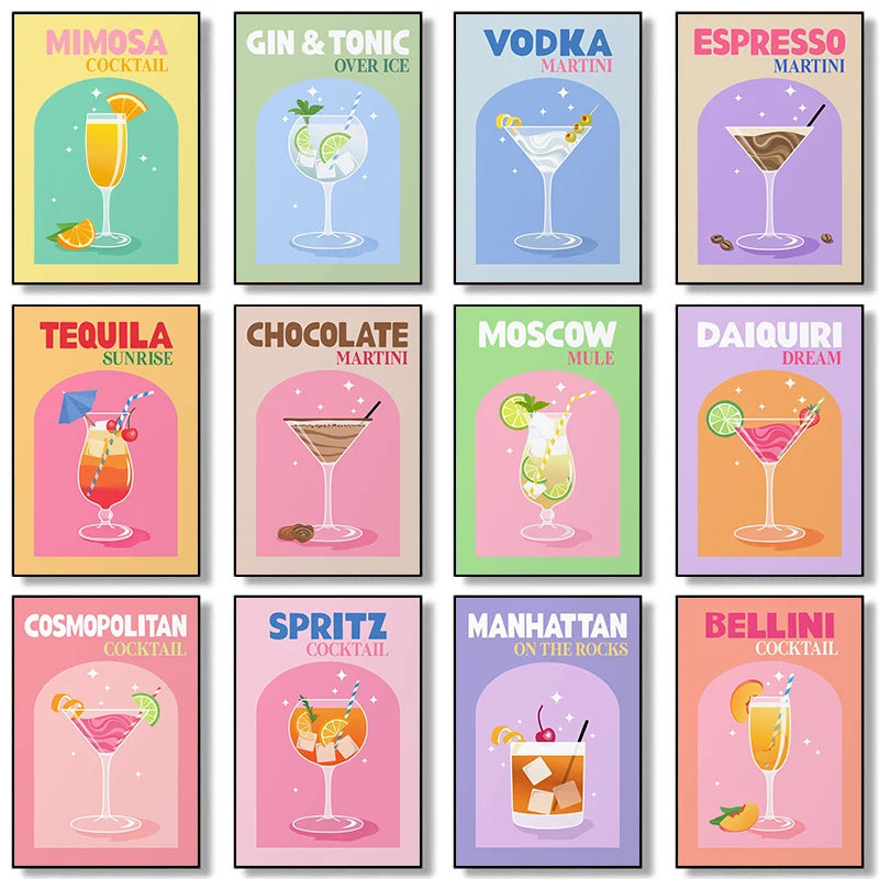 Retro Insipired Cocktail Posters Wall Decor - Intelli Monde