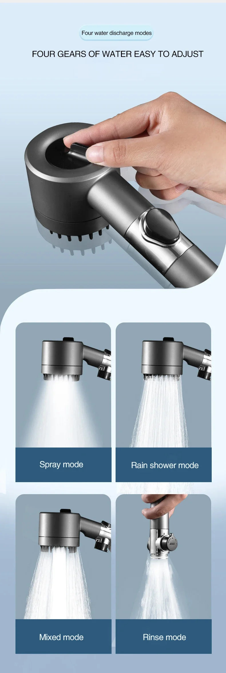 AquaPure Lux High-Pressure 3-Mode Shower Head (only) with Massage Brush Filter