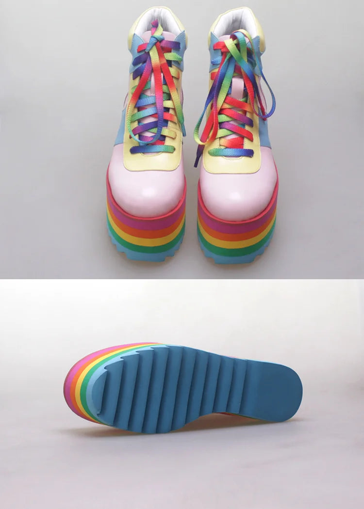 Retro Inspired Rainbow Platform Ankle Boots - Intelli Monde