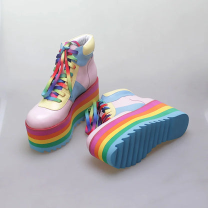 Retro Inspired Rainbow Platform Ankle Boots - Intelli Monde