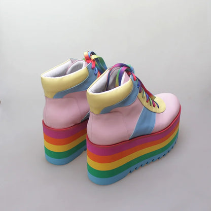 Retro Inspired Rainbow Platform Ankle Boots - Intelli Monde