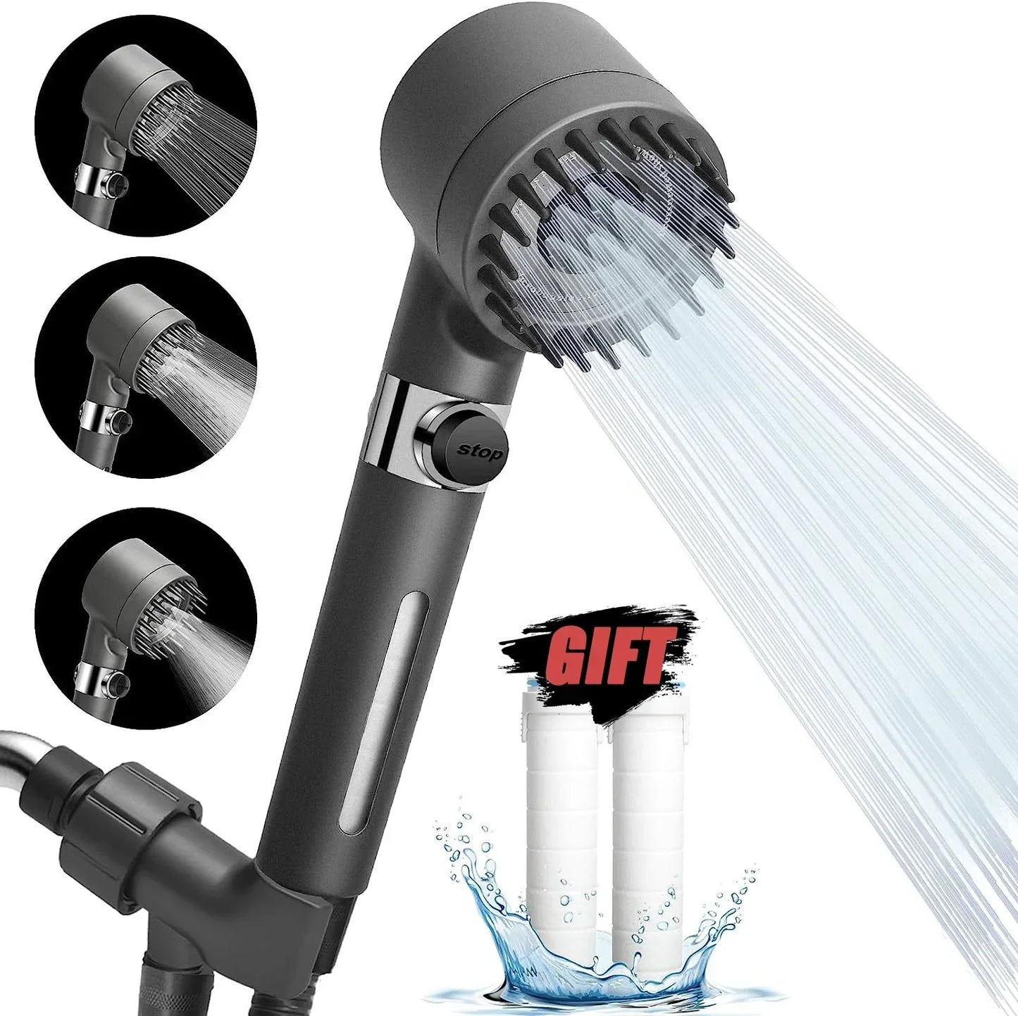 AquaPure Lux High-Pressure 3-Mode Shower Head (only) with Massage Brush Filter