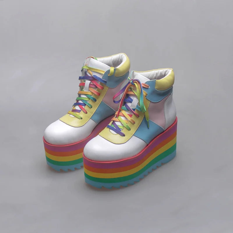 Retro Inspired Rainbow Platform Ankle Boots - Intelli Monde