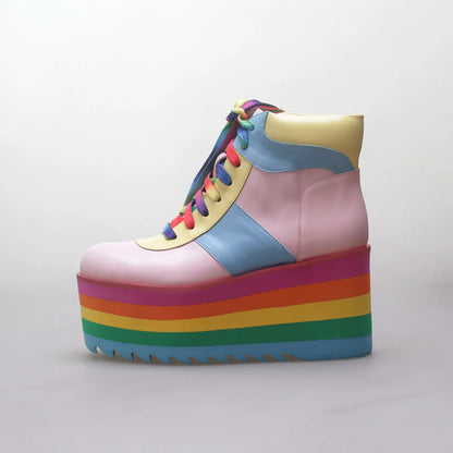 Retro Inspired Rainbow Platform Ankle Boots - Intelli Monde