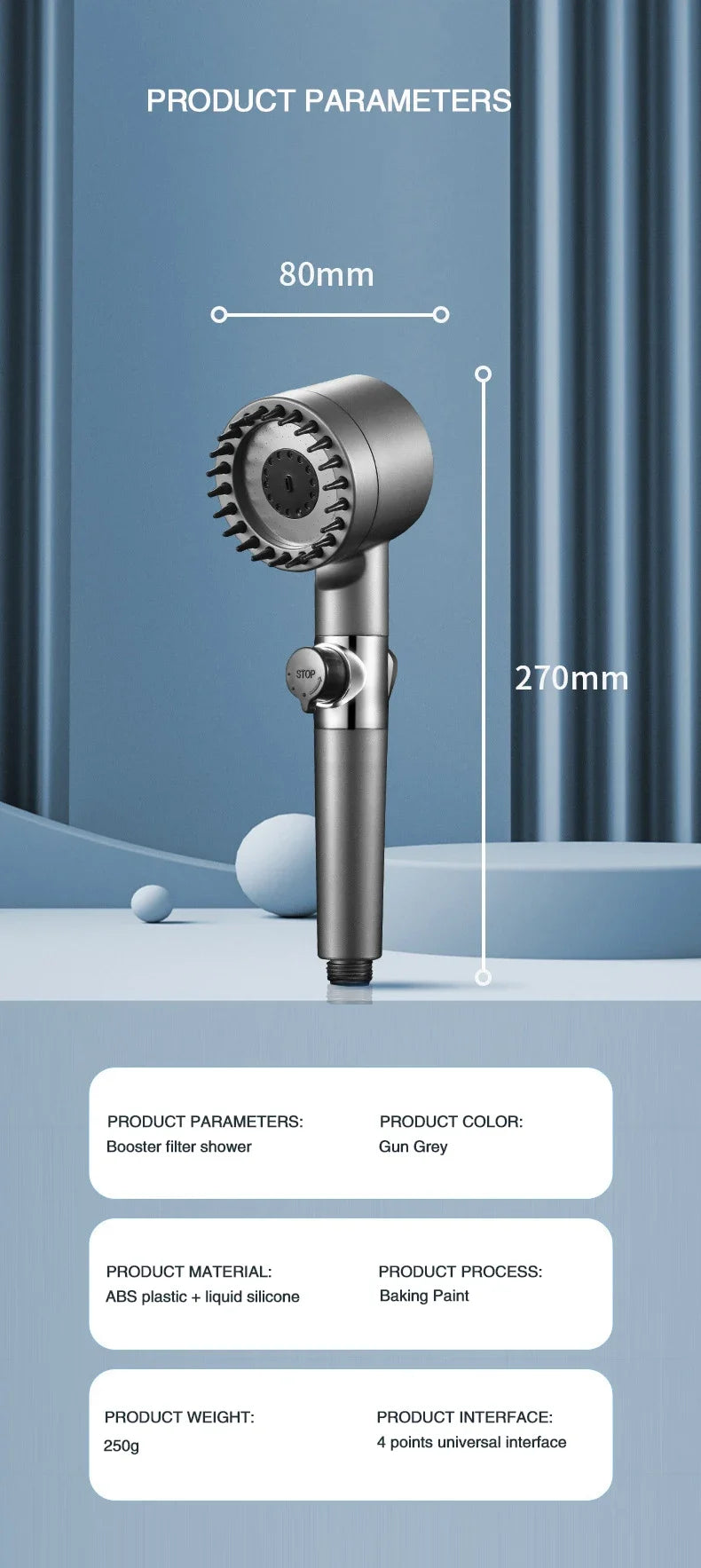 AquaPure Lux High-Pressure 3-Mode Shower Head (only) with Massage Brush Filter