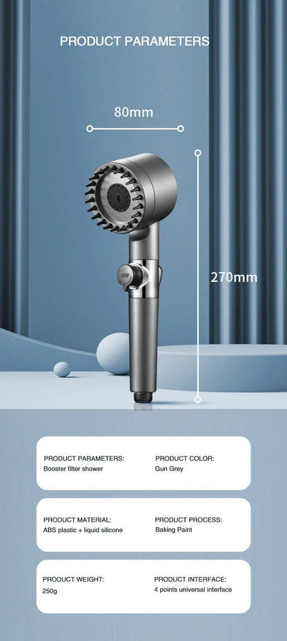 AquaPure Lux High-Pressure 3-Mode Shower Head (only) with Massage Brush Filter