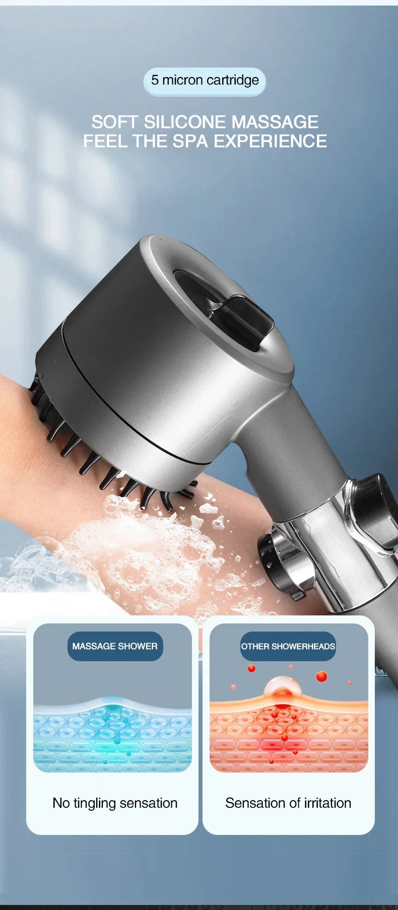 AquaPure Lux High-Pressure 3-Mode Shower Head (only) with Massage Brush Filter