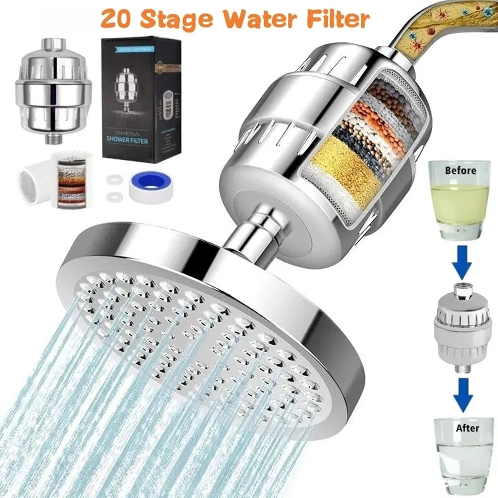 AquaPure Lux 15-Stage Activated Carbon Shower Head Filter - Soft Water Purifier for Chlorine and Hard Water Treatment