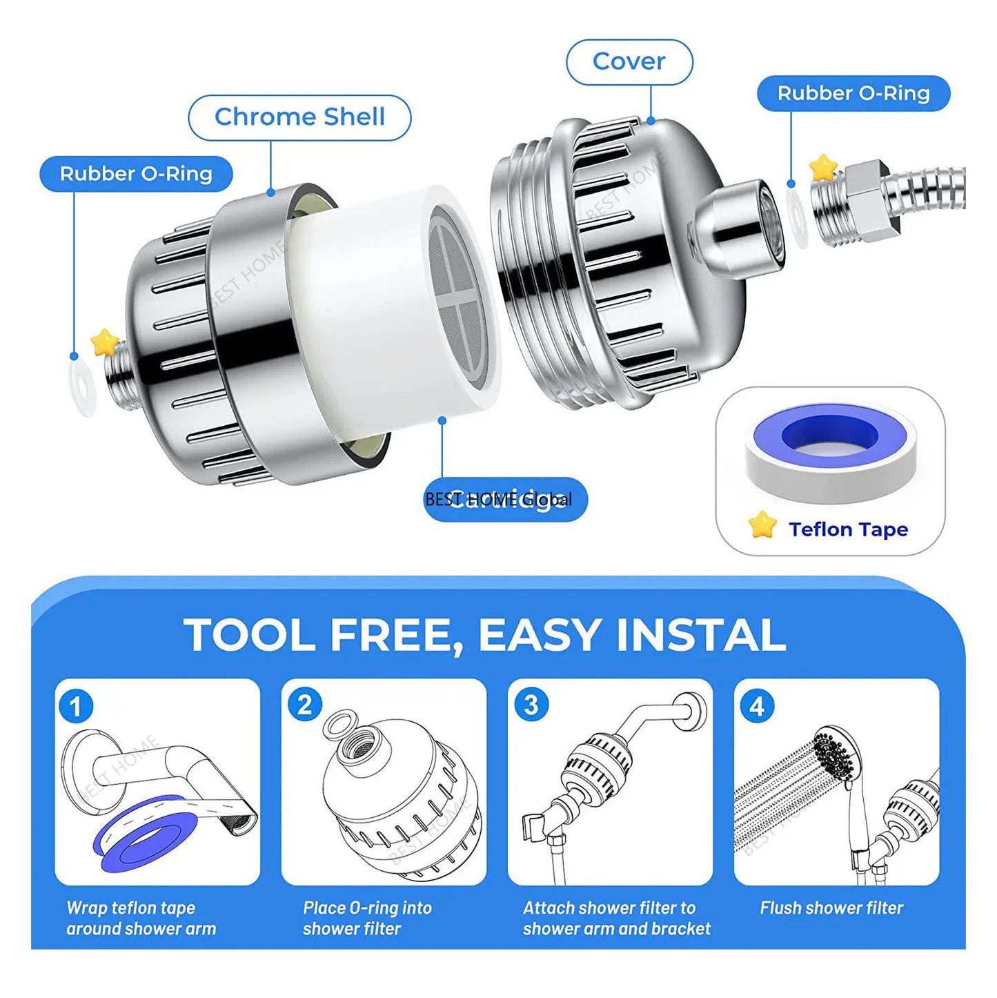 AquaPure Lux 15-Stage Activated Carbon Shower Head Filter - Soft Water Purifier for Chlorine and Hard Water Treatment